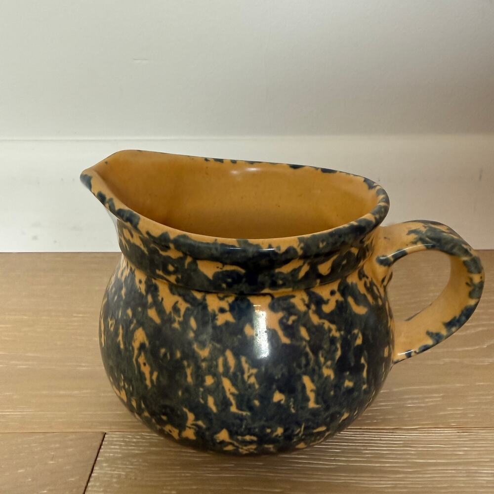 Pfaltzgraff Stoneware Gravy Server Blue Spongeware Folk Art #436